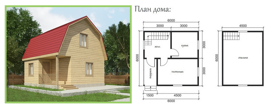 Проект дачного дома 6х6 из бруса