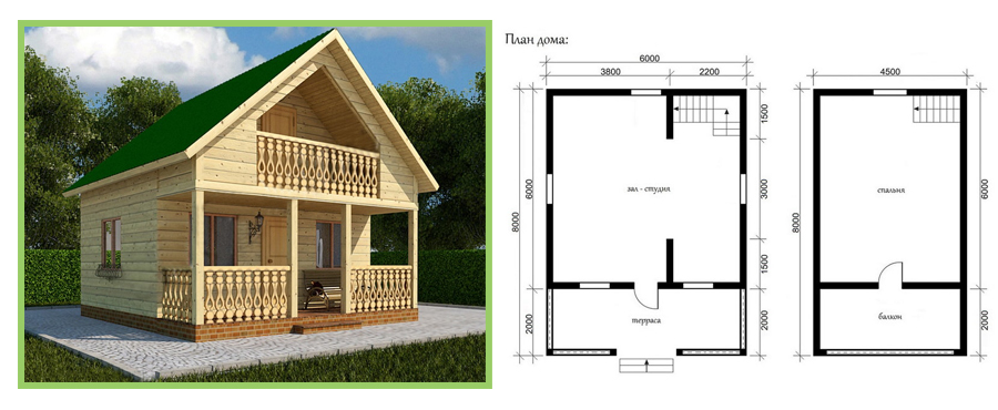 Проект дома из бруса 6 на 8